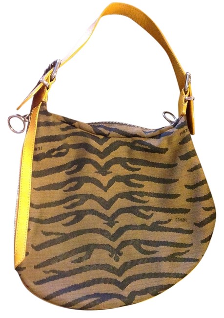 Fendi BrownBlackDark Yellow Canvas and Leather Shoulder Bag 