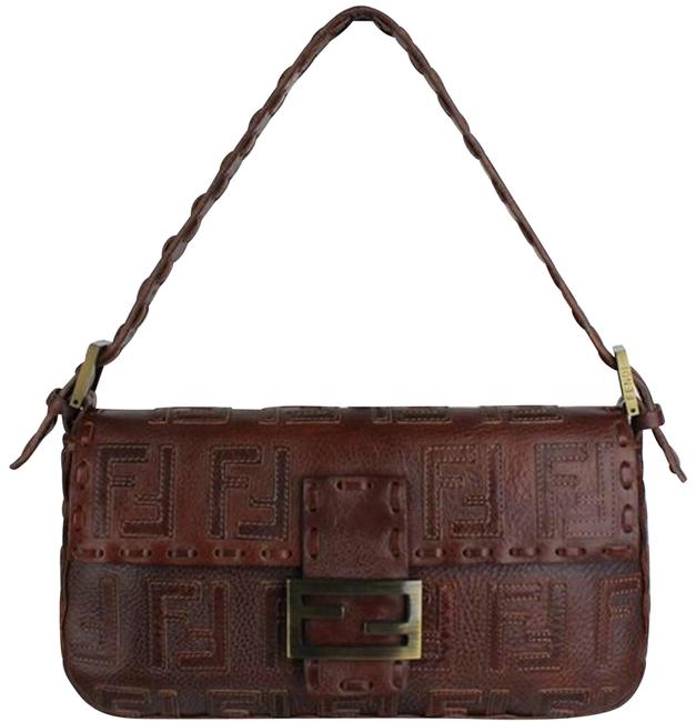 Fendi Brushed Gold Etniko Edition Brown Leather Shoulder Bag 