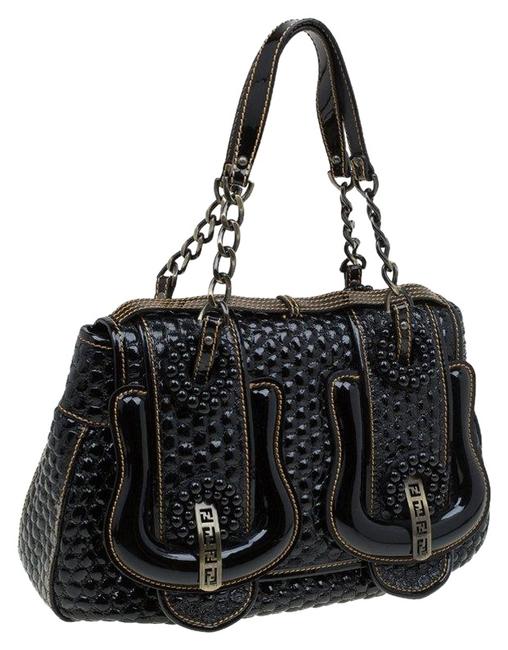 Fendi Bubble Trim B Black Patent Leather Tote 