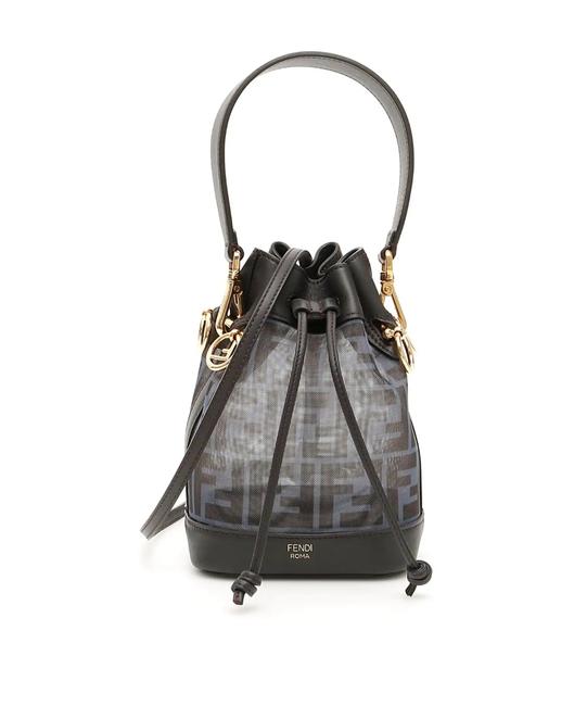 Fendi Bucket Bag Cr New Mini Mon Tresor Brown Blue Polyamide Tote 