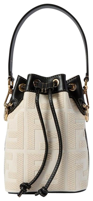 Fendi Bucket Bag Mon Tresor Mini Leather trimmed Ivory Canvas Tote 