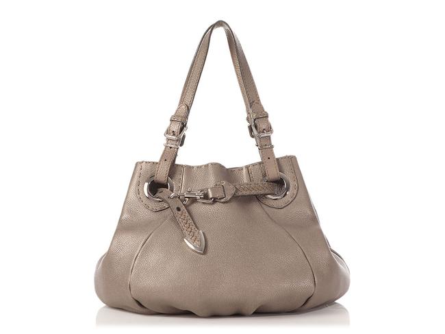Fendi Bucket Belted Selleria Metallic Silver Leather Tote 