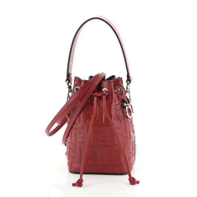 Fendi Bucket Mon Tresor Zucca Embossed Mini Red Leather Shoulder Bag 