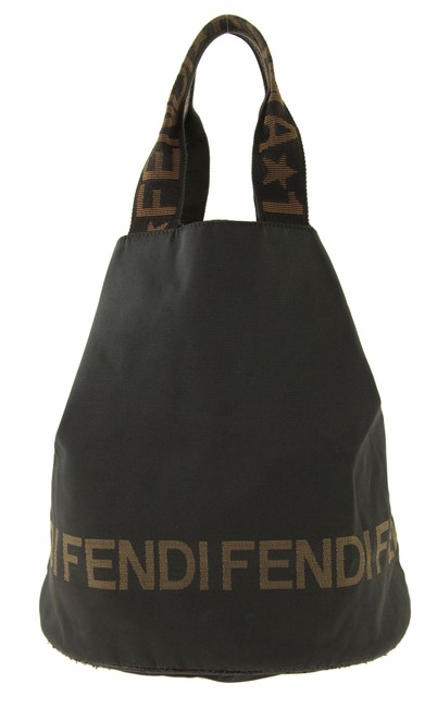 Fendi Bucket Vertical Logo Black Nylon Tote 