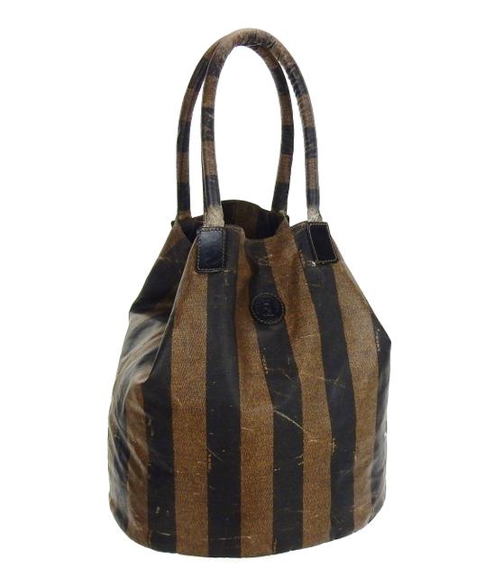 Fendi Bucket Vintage Brown and Black Pequin Smooth Vinyl Tote 
