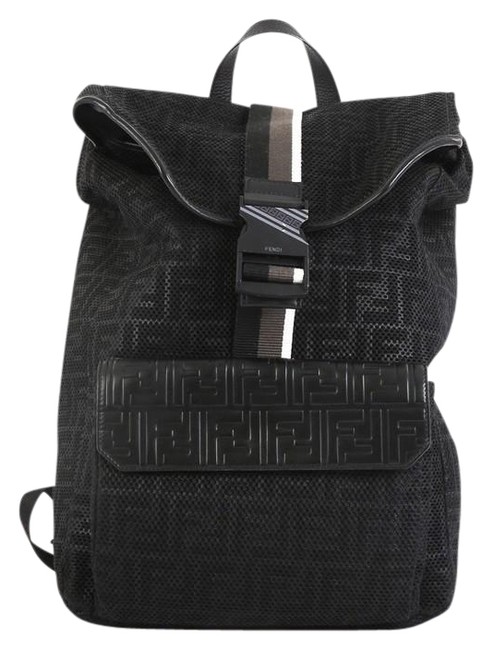 Fendi Buckle Flap Zucca Mesh with Large Black Leather Backpack 