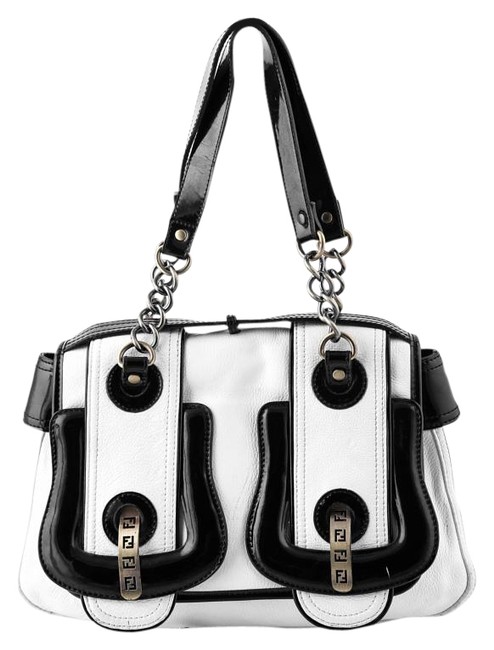 Fendi Buckle Handbag WhiteBlack LeatherPatent Tote 