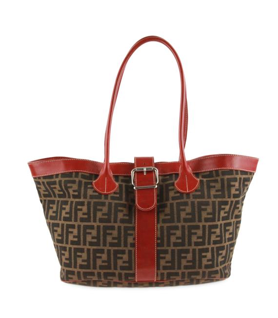 Fendi Buckle Zucca Brown Canvas Tote 