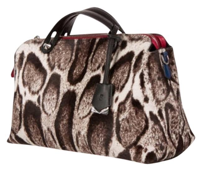 Fendi Boston By The Way BrownWhite Multi Ponyhair Shoulder Bag 