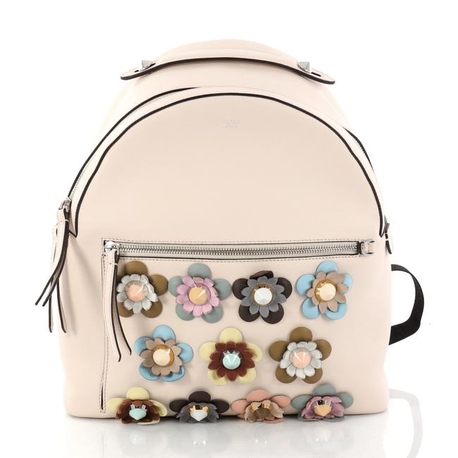 Fendi By The Way Flowerland Embellished Medium Off white Leather Backpack 