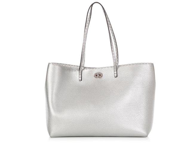 Fendi Carla Selleria Silver Leather Tote 