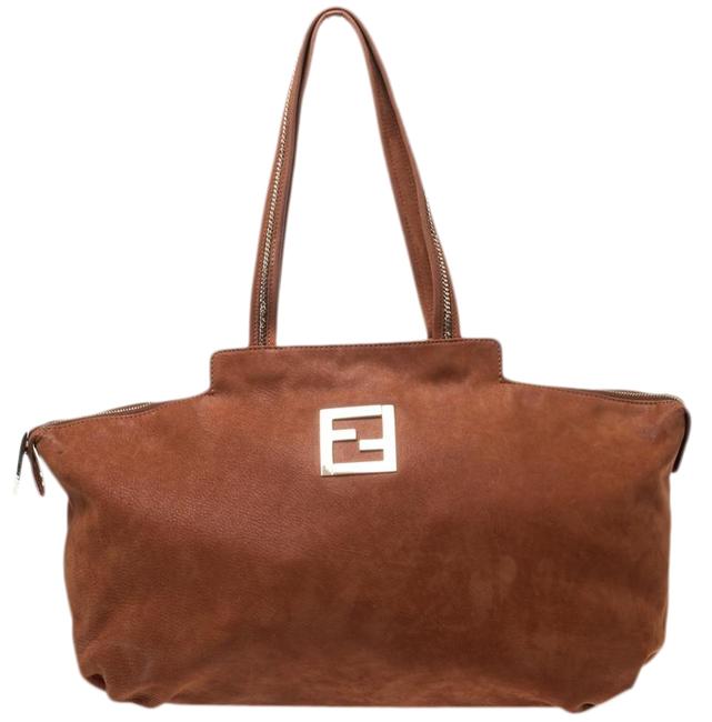 Fendi Chain Handle Brown Suede Tote 