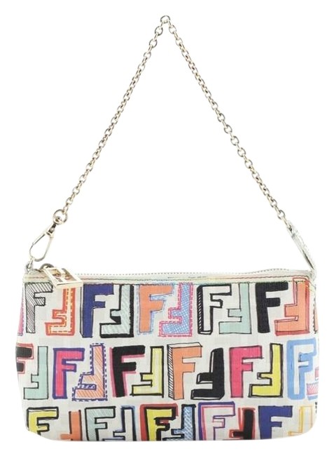 Fendi Chain Pochette Zucchino Multicolor Coated Canvas Wristlet 