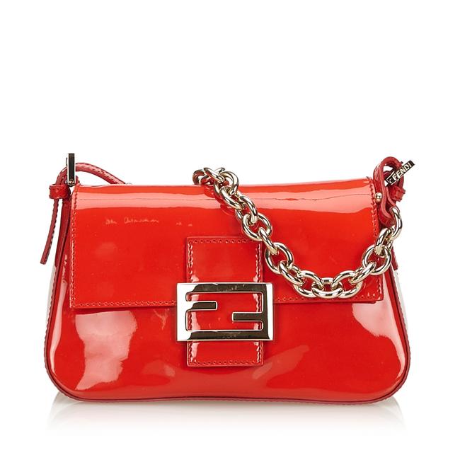 Fendi Chain Red Leather X Patent Leather Baguette 