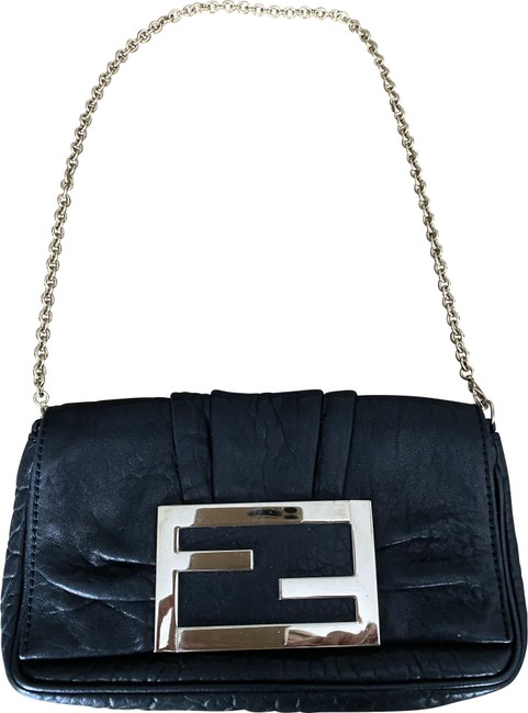 Fendi Chain Strap Black Leather Shoulder Bag 