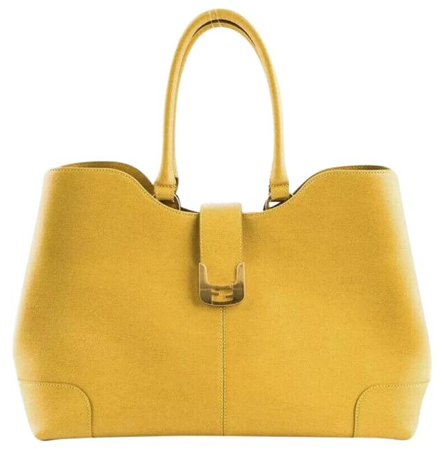 Fendi Chameleon Large Saffiano Yellow Leather Tote 