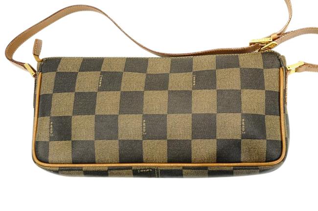 Fendi Checker Brown Canvas Shoulder Bag 