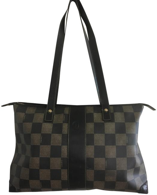 Fendi Rare Checkered with Wallet and Eye Case. Black Leather &amp; Coated Canvas Tote 