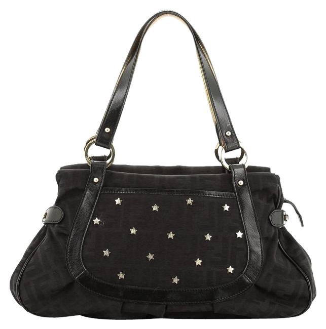 Fendi Chef Studded Zucca Medium Black Canvas Tote 