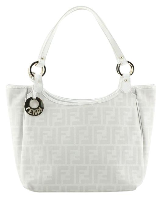 Fendi Chef Zucca Small White Coated Canvas Tote 