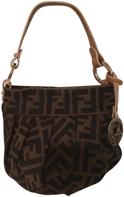 Fendi Chef Zuccca Brown and Tan Leather Canvas Wristlet 