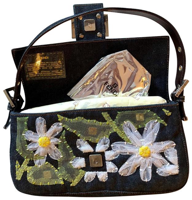 Fendi Classic Denim Denim leather satin and Organza Baguette 