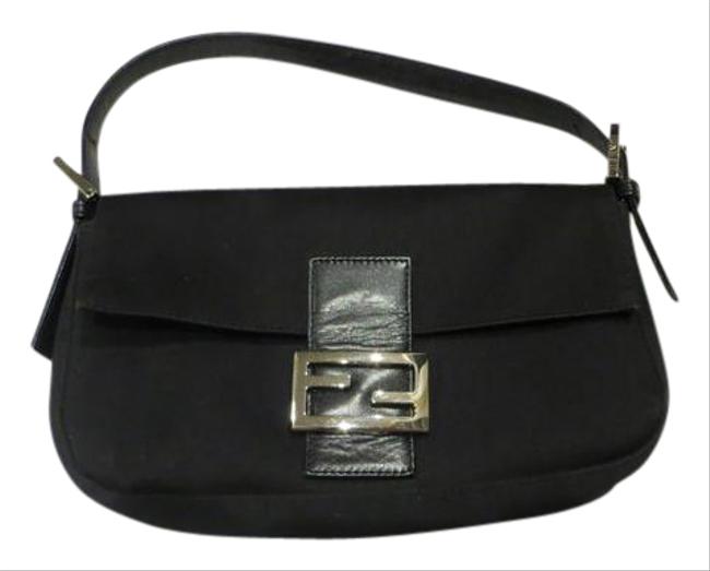 Fendi Clutch Classic Purse Black Nylon Baguette 