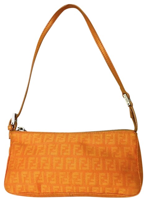 Fendi Classic Zucchino Orange Canvas Leather Baguette 