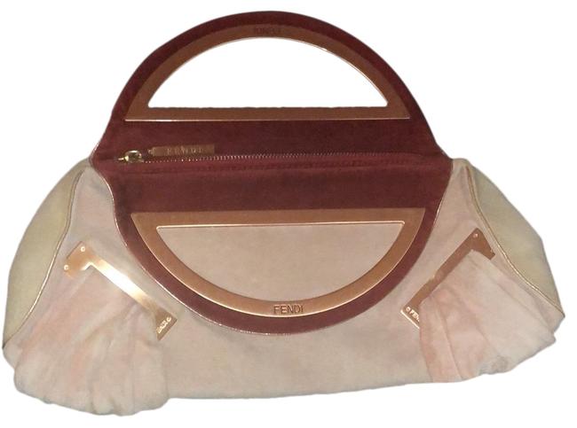 Fendi ClutchNudePinkBurgundy Suede Leather Baguette 