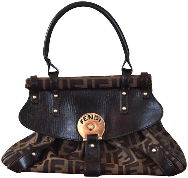 Fendi Top Handle Bag Clutch Brown Canvas Tote 