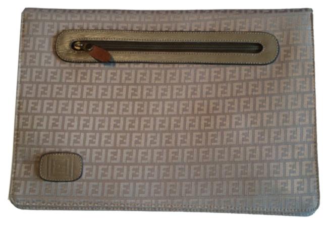 Fendi Cofe Gold Nailon and Leather Laptop Bag 