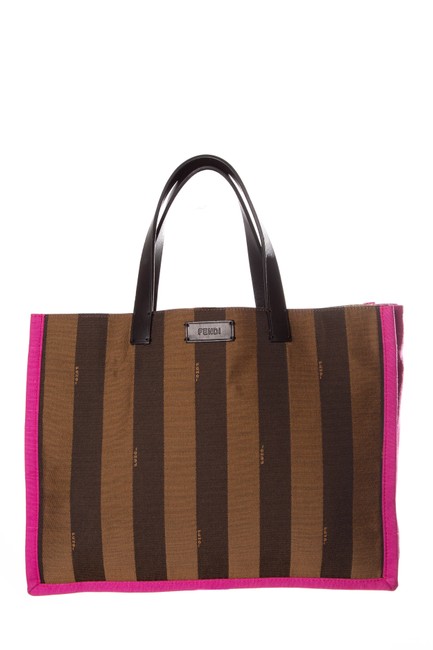 Fendi Color blocked Pequin Brown &amp; Pink Canvas Tote 