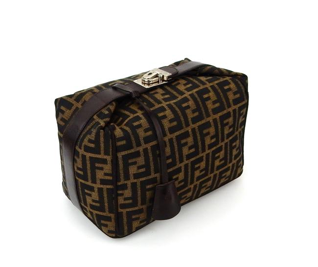 Fendi Cosmetics Travel Brown Zucca Monogram Canvas Leather Tote 