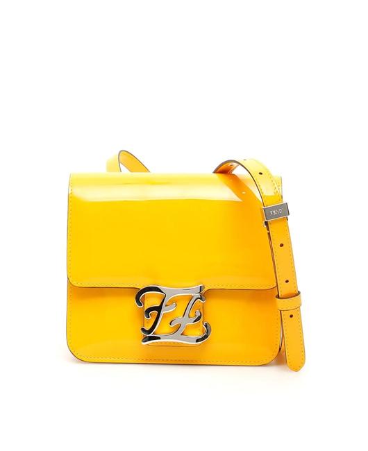 Fendi Cr Ff Karligraphy Yellow Leather Shoulder Bag 