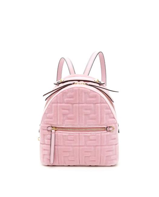 Fendi Cr Ff Mini Pink Velvet Backpack 