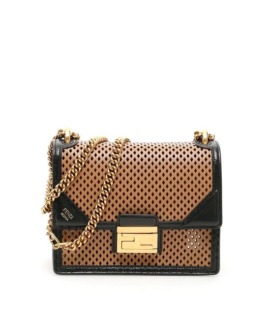 Fendi Cr New Kan U Brown Black Leather Shoulder Bag 