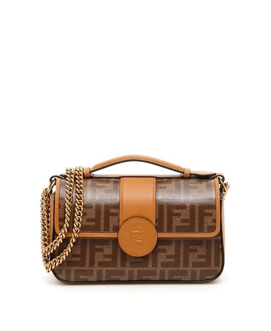 Fendi Cr New Double F Small Brown Leather Shoulder Bag 