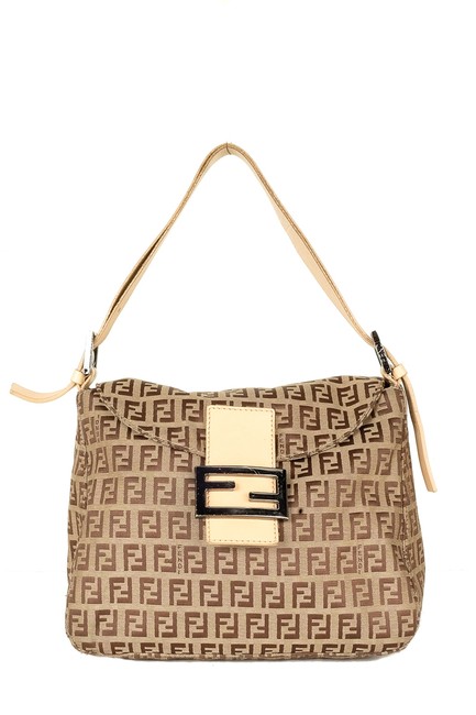 Fendi Cream Zucca Print Brown Canvas Shoulder Bag 