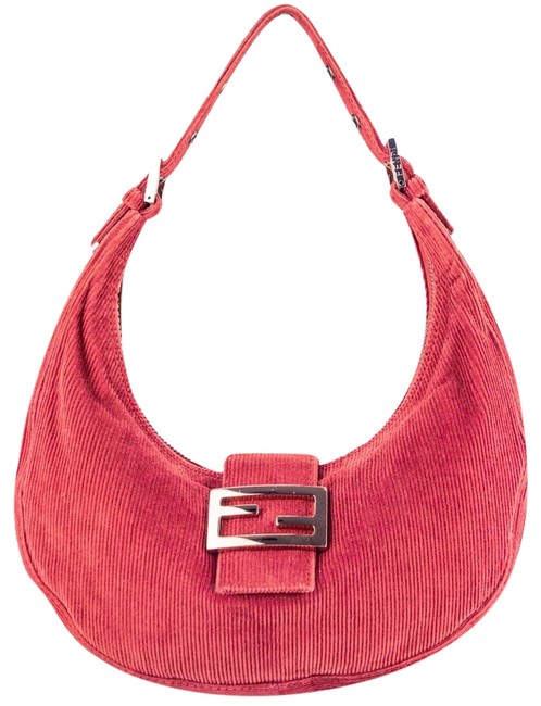 Fendi Crescent Burgundy Corduroy Baguette 