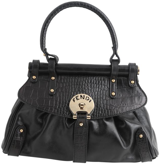Fendi Croc Embossed Small Magic Black Leather Tote 