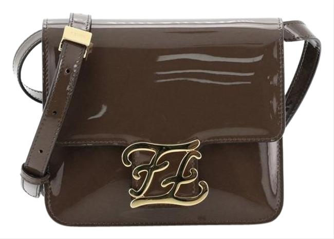 Fendi Crossbody Karligraphy Brown Patent Leather Messenger Bag 