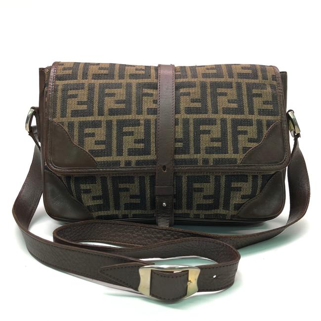 Fendi Crossbody Zucca Ff MonogramLeatherBrown Canvas Shoulder Bag 