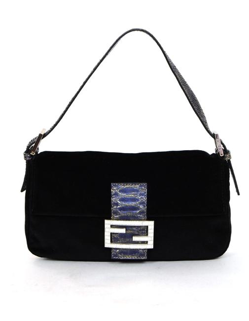Fendi Crystal Buckle Black Velvet Baguette 