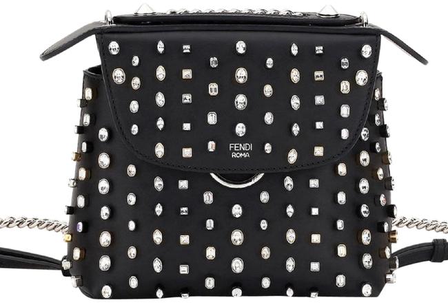 Fendi Crystal studded Cross body 8bz041 Black Leather Backpack 