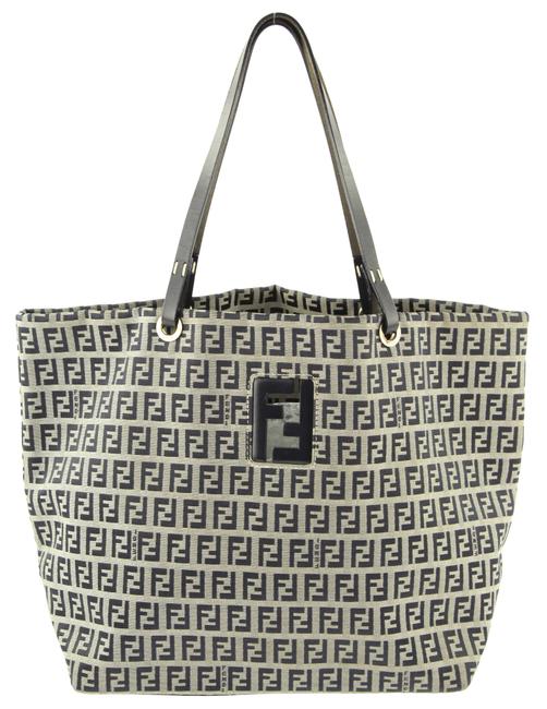 Fendi Cut out Navy and Beige Zucca Canvas Tote 