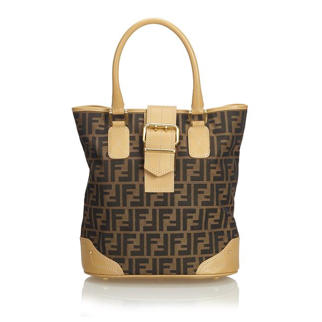 Fendi Bag Dark Jacquard Fabric Zucca Italy Brown Blend Leather Tote 