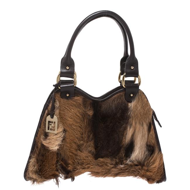 Fendi Devil Trapezio Brown Calfhair and Leather Shoulder Bag 