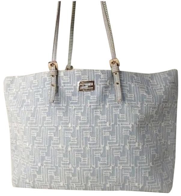 Fendi Distressed Zucca BlueWhite Denim Tote 