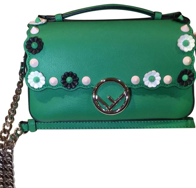 Fendi Doppia Micro Black Green with White Detailing Leather Baguette 