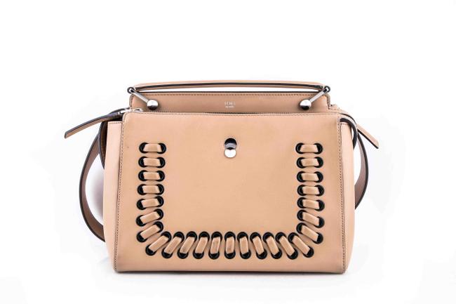 Fendi Dotcom Click Whipstitch Beige Leather Shoulder Bag 